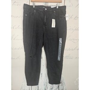 Old Navy OG Straight High Rise Black Distressed Jeans 18 Marilyn NEW